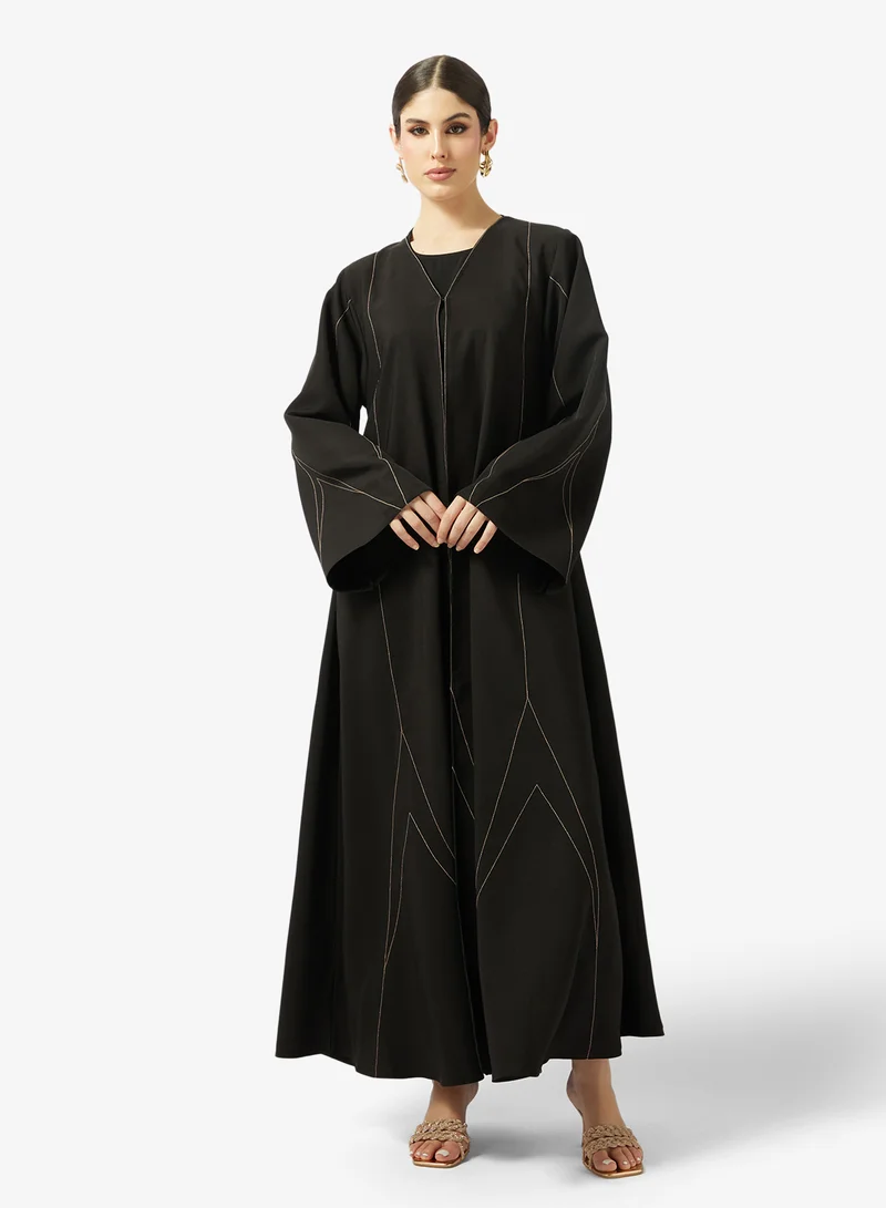 hayas closet  Embroidered Open Front V Neck Abaya for Women | Best Price UAE